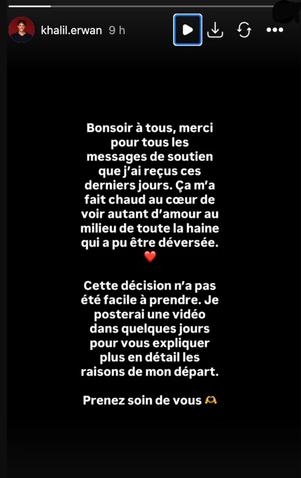 Khalil s'exprime après son abandon