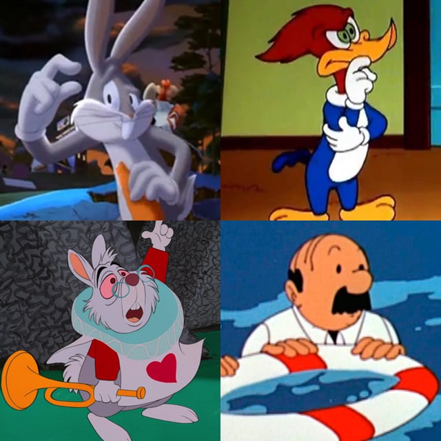 Bugs Bunny, Woody Woodpecker, le Lapin Blanc et Dupond et Dupont