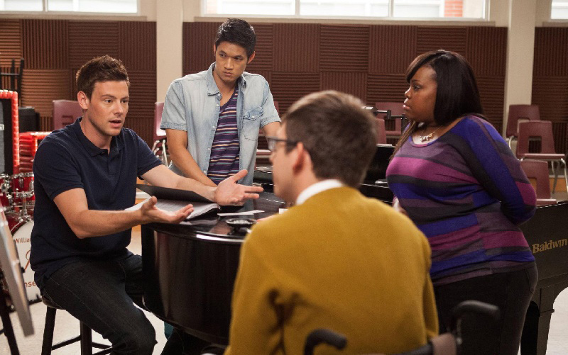 Glee : Photo Amber Riley, Kevin McHale, Cory Monteith, Harry Shum Jr.