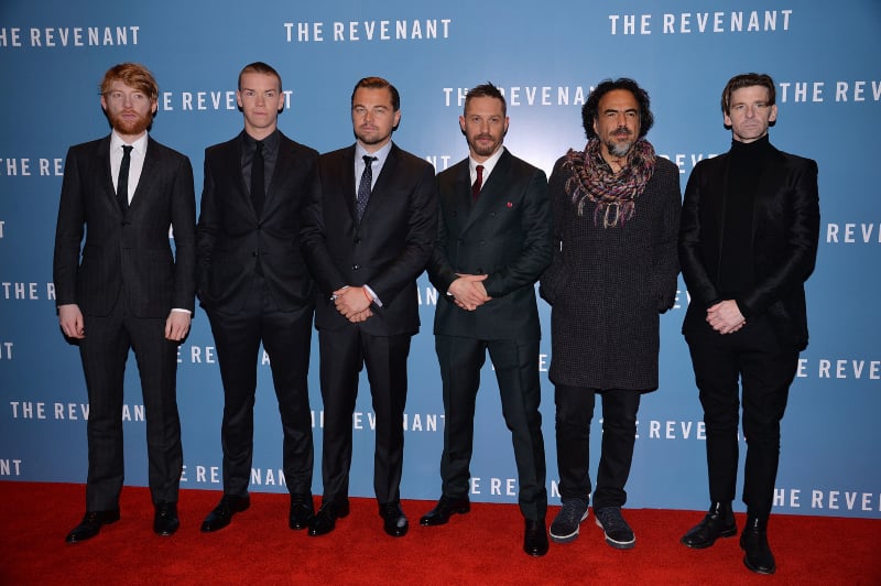 The Revenant : Photo promotionnelle Leonardo DiCaprio, Will Poulter, Alejandro González Iñárritu, Domhnall Gleeson, Paul Anderson, Tom Hardy